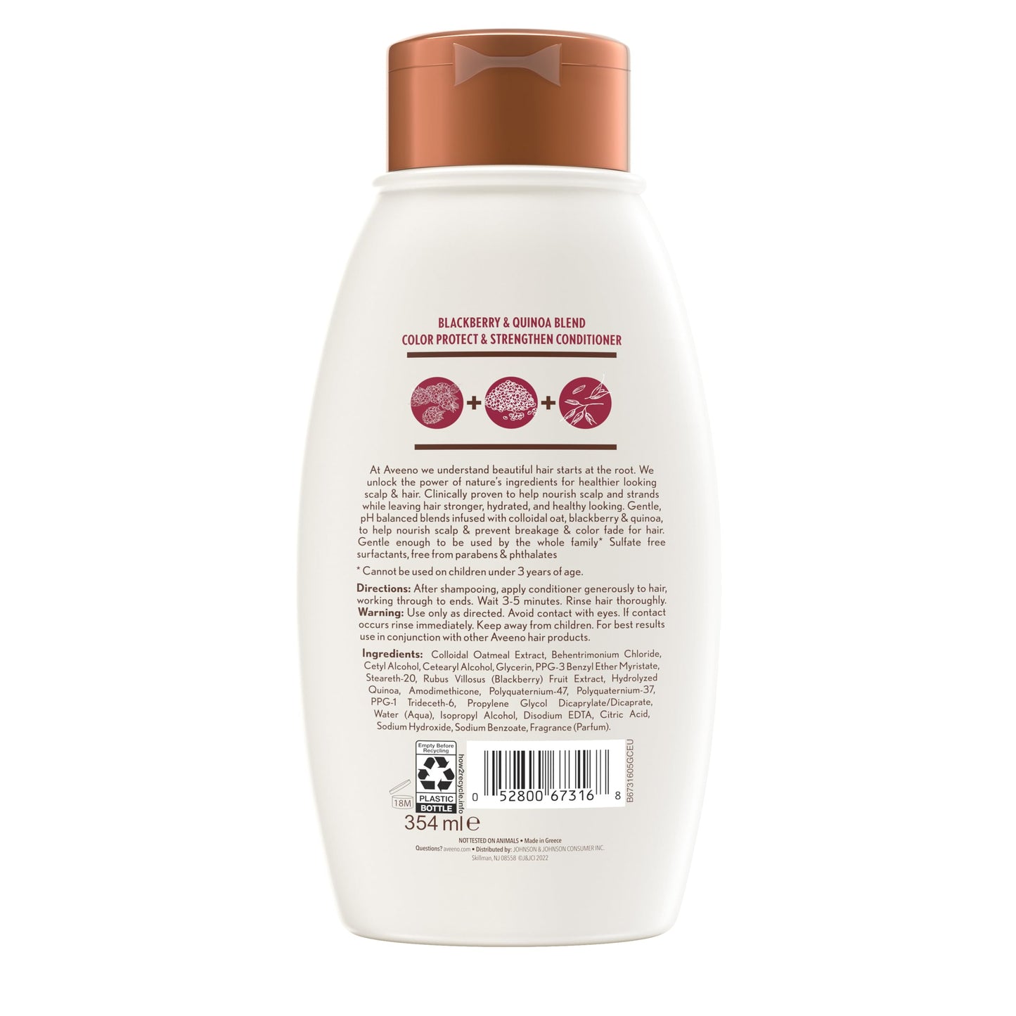Aveeno Blackberry & Quinoa Strengthening Conditioner for Color-Treated Hair – Moisturizing, Color Protection, 12 oz
