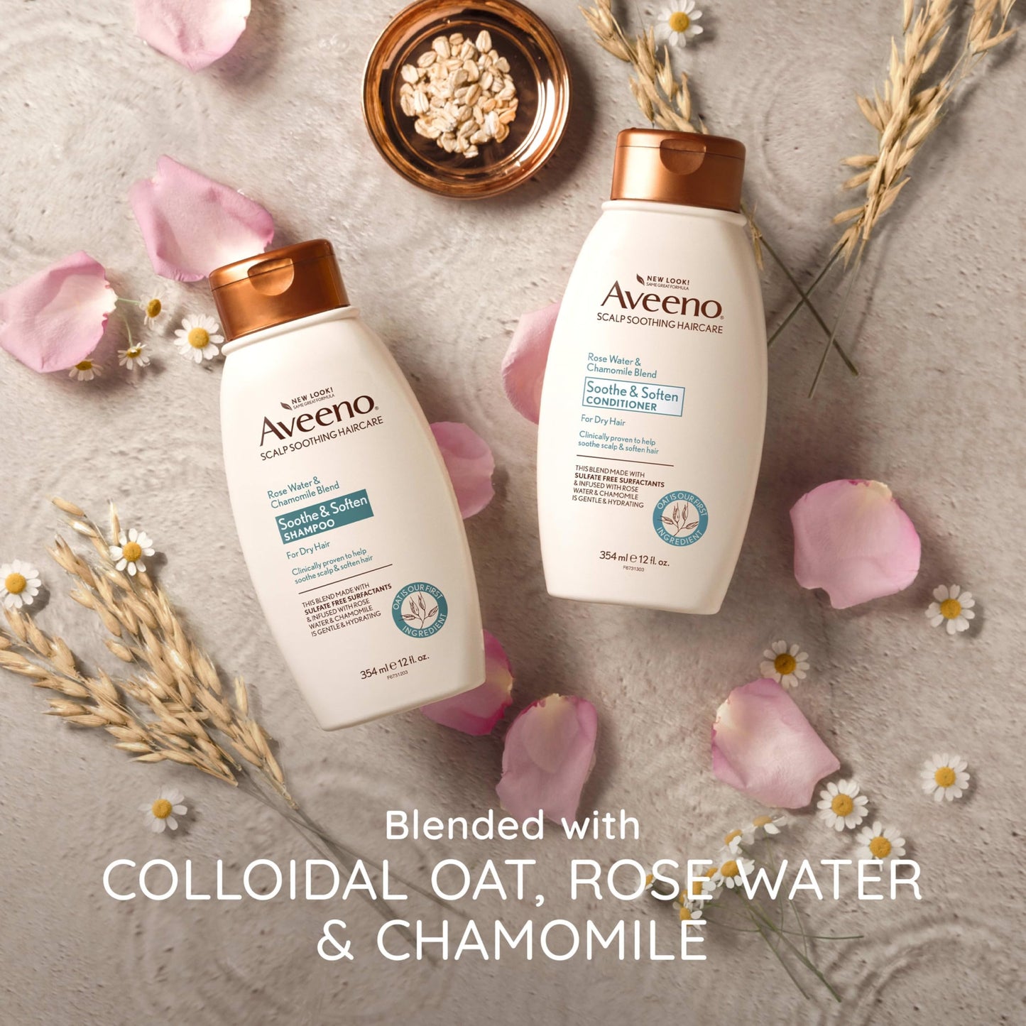 Aveeno Rose Water & Chamomile Shampoo for Dry Hair – Hydrating & Gentle