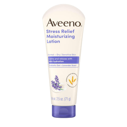 Aveeno Stress Relief Moisturizing Lotion with Lavender and Prebiotic Oat — 2.5 fl oz Travel Size, 12 Pack