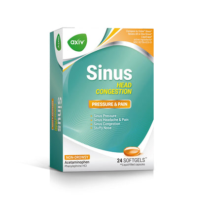 AXIV Sinus Head Congestion Relief - Non-Drowsy, Maximum Strength Sinus Pressure & Stuffy Nose - 24 Softgels