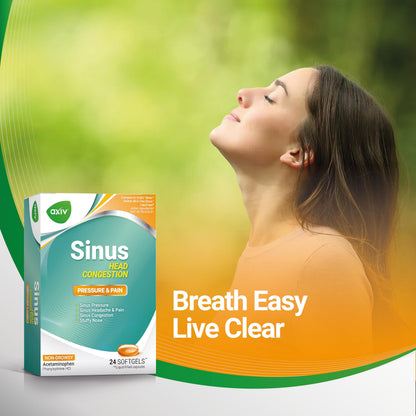 AXIV Sinus Head Congestion Relief - Non-Drowsy, Maximum Strength Sinus Pressure & Stuffy Nose - 24 Softgels