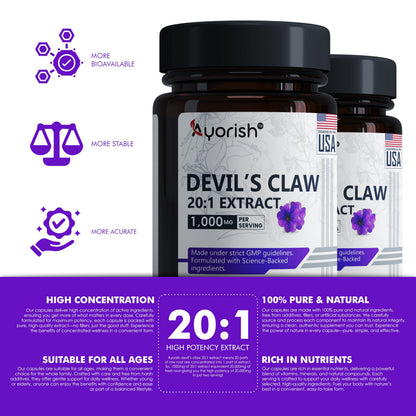 Ayorish Devils Claw 1000mg | 120 Veggie Capsules | Non-GMO
