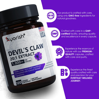 Ayorish Devils Claw 1000mg | 120 Veggie Capsules | Non-GMO