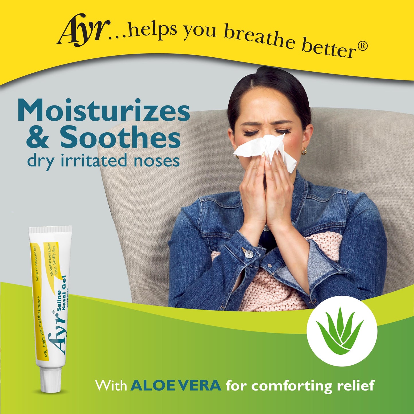 AYR Saline Nasal Gel with Aloe | 0.5 oz Tube (Pack of 3)