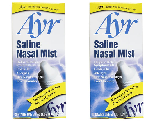 AYR Saline Nasal Mist, 1.69 Fl Oz (Pack of 2) – Isotonic Nasal Hydration for All Ages