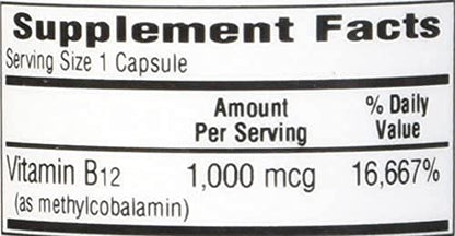 Vitamin B12 Methylcobalamin 1000 mcg – 100 Capsules