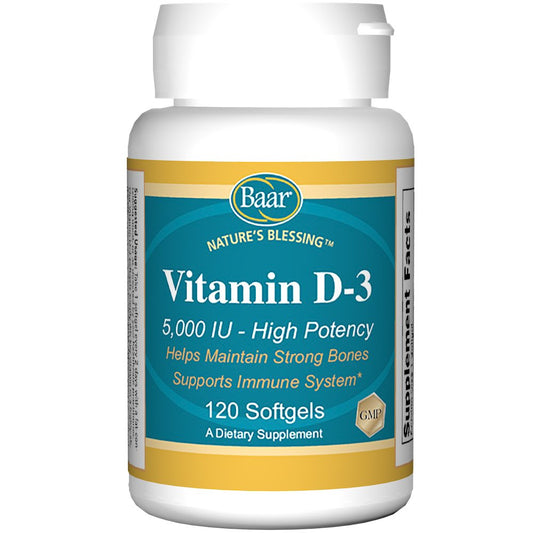 Baar Vitamin D-3 Softgels 5,000 IU | 120 Softgels | Immune & Bone Support