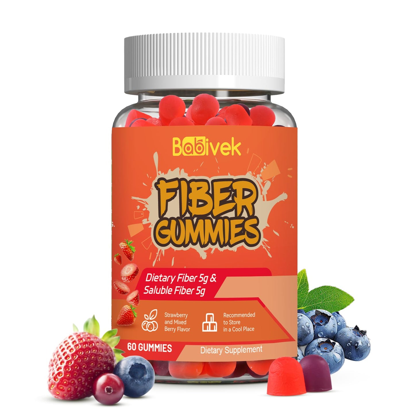 Babivek Fiber Gummies – Dietary Fiber for Digestive Health | Vegan, Gluten-Free, 60 Count