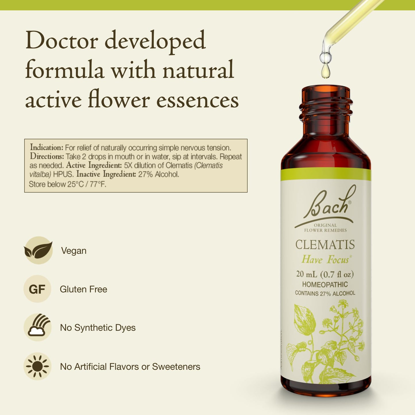 Bach Original Flower Remedies: Clematis Have Focus - Emotional Balance (20mL Dropper)