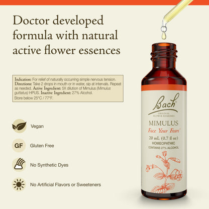 Bach Mimulus Flower Remedy – Face Your Fears | Emotional Balance | 20mL Dropper