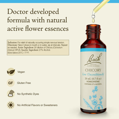 Bach Original Flower Remedies Chicory – Love Unconditionally (20mL) – Vegan & Gluten Free