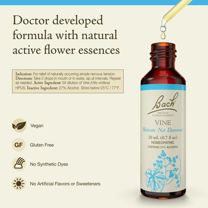 Bach Original Flower Remedies Vine – Motivate Not Dominate – 20mL Dropper