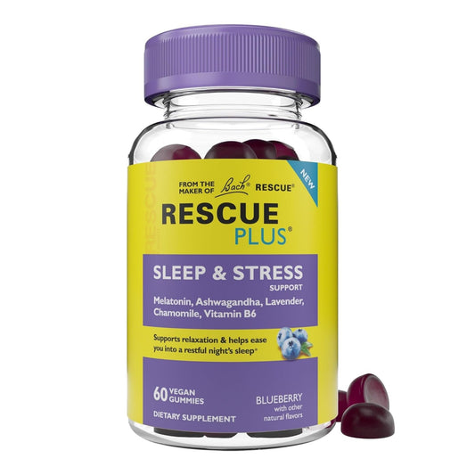BACH RESCUE PLUS Sleep & Stress Gummies – 60 Count, 1 mg Melatonin, Vegan