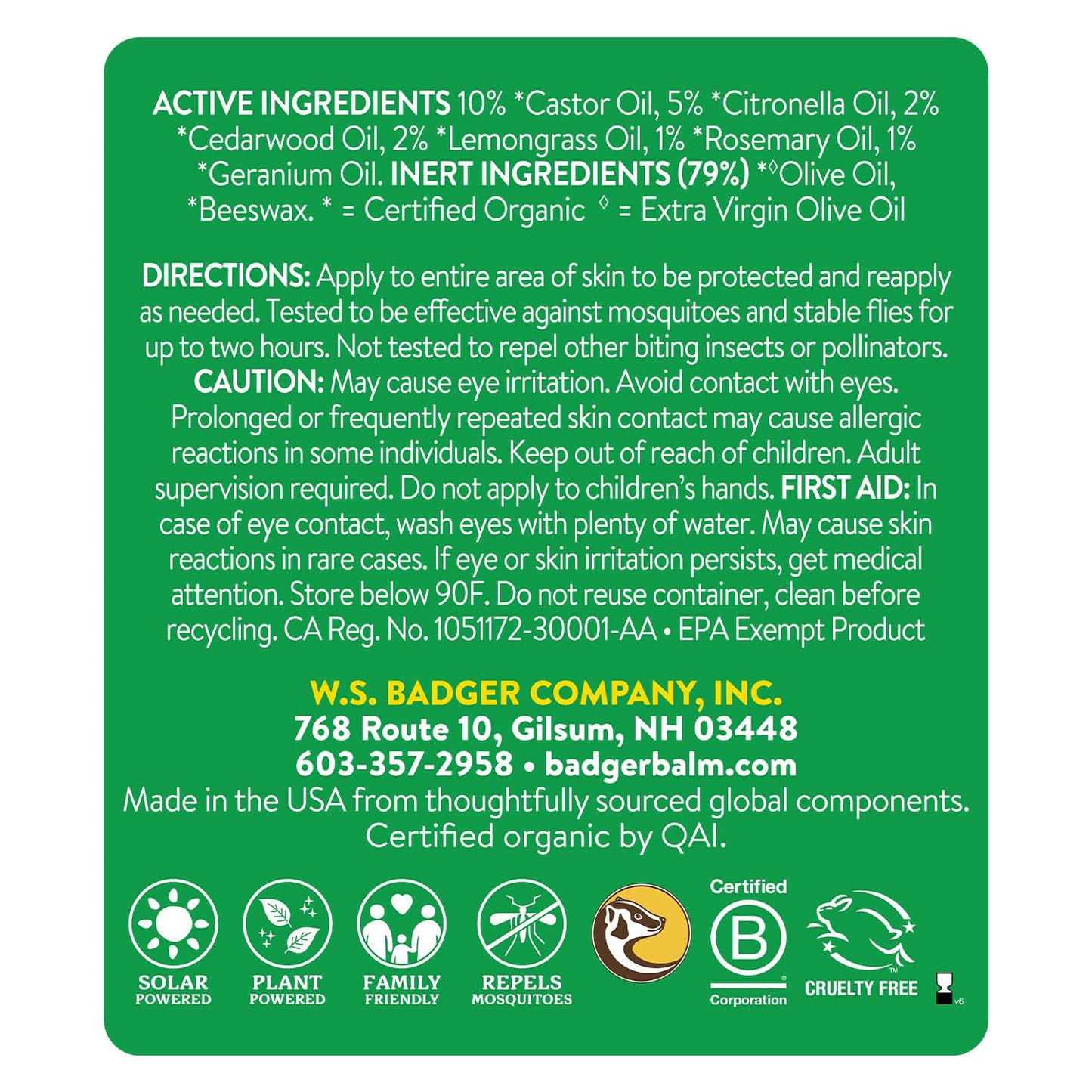 Badger Bug Repellent Stick – All-Natural Citronella Mosquito Repellent (2-Pack)