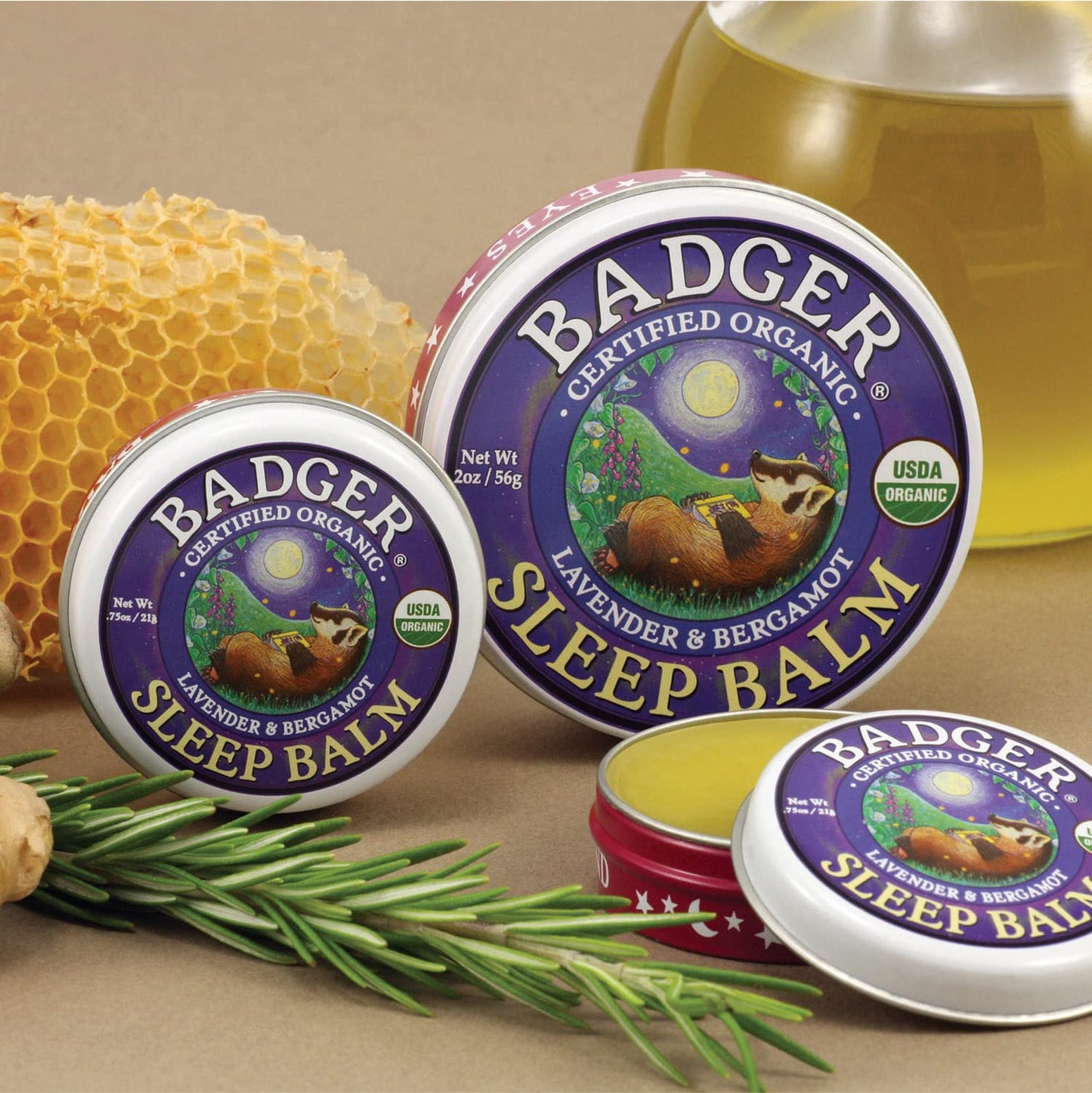 Badger Sleep Balm – Organic Lavender & Bergamot Sleep Support (3-Pack, 0.75 oz Tin)