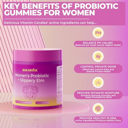BAKAKOUL Feminine Probiotics Gummies for Women | Supports pH Balance & Digestive Health | 60 Gummies