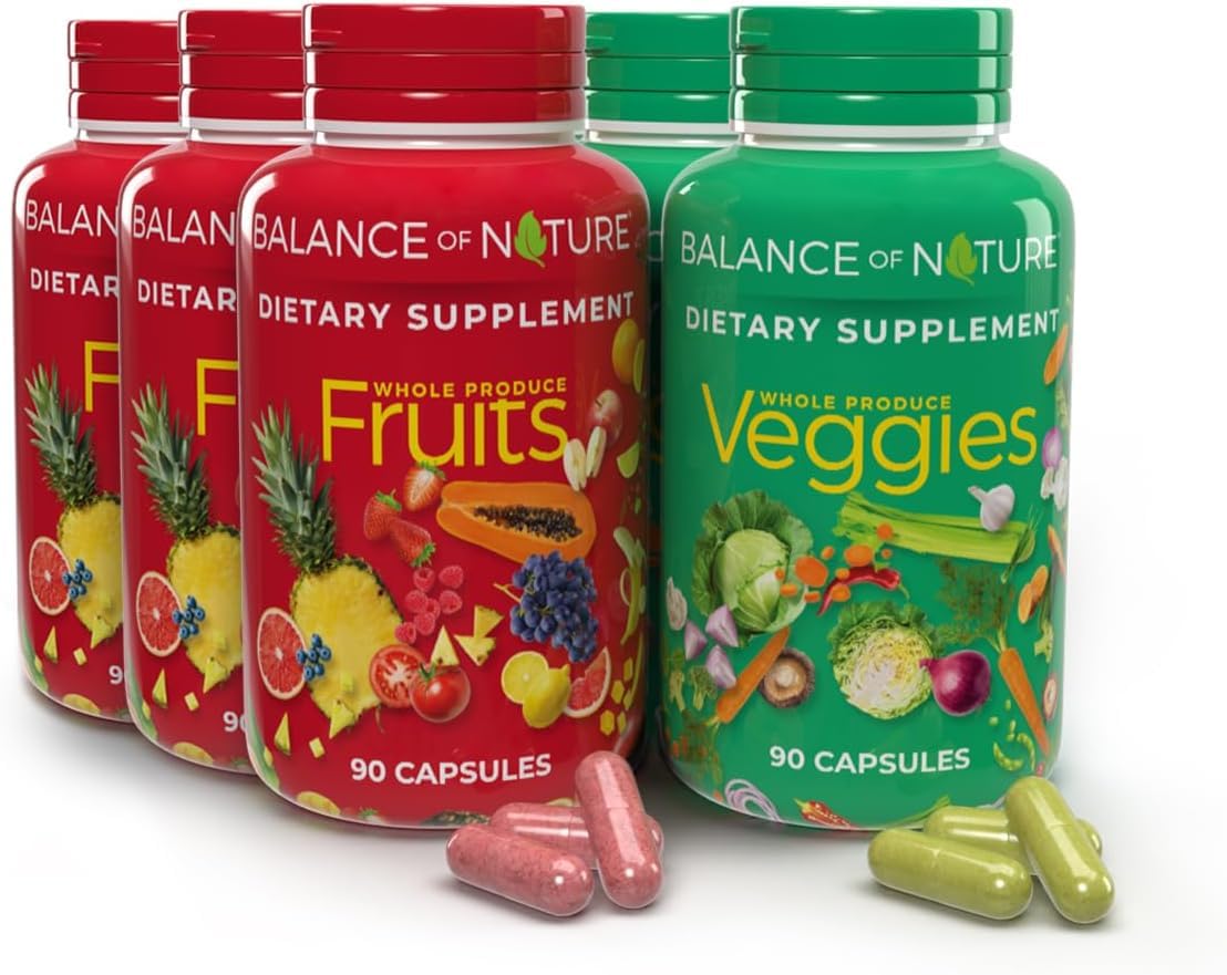Balance of Nature Fruits & Veggies Bundle – 90 Capsules, 3 Sets (Gluten-Free, Vegan) | Whole Food Plant-Based