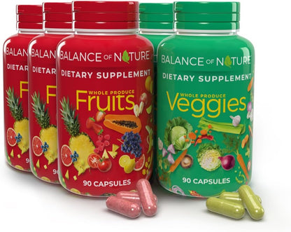 Balance of Nature Fruits & Veggies Bundle – 90 Capsules, 3 Sets (Gluten-Free, Vegan) | Whole Food Plant-Based