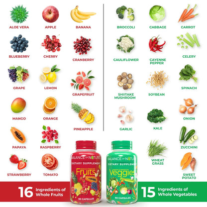 Balance of Nature Fruits & Veggies Bundle – 90 Capsules, 3 Sets (Gluten-Free, Vegan) | Whole Food Plant-Based