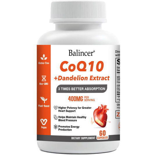 Balincer CoQ10 400mg | 3x Absorption with Organic Dandelion & Black Pepper, 60 Veggie Capsules