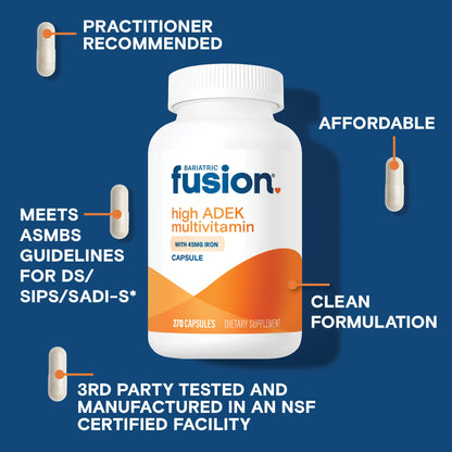 Bariatric Fusion High ADEK Multivitamin Capsule with 45 mg Iron | 1080 Caps | 1 Year Supply | Duodenal Switch