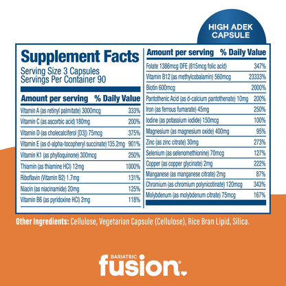 Bariatric Fusion High ADEK Multivitamin Capsule with 45 mg Iron | 1080 Caps | 1 Year Supply | Duodenal Switch