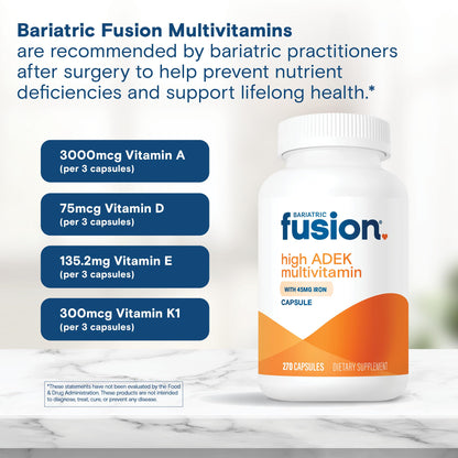 Bariatric Fusion High ADEK Multivitamin Capsule with 45 mg Iron | 1080 Caps | 1 Year Supply | Duodenal Switch