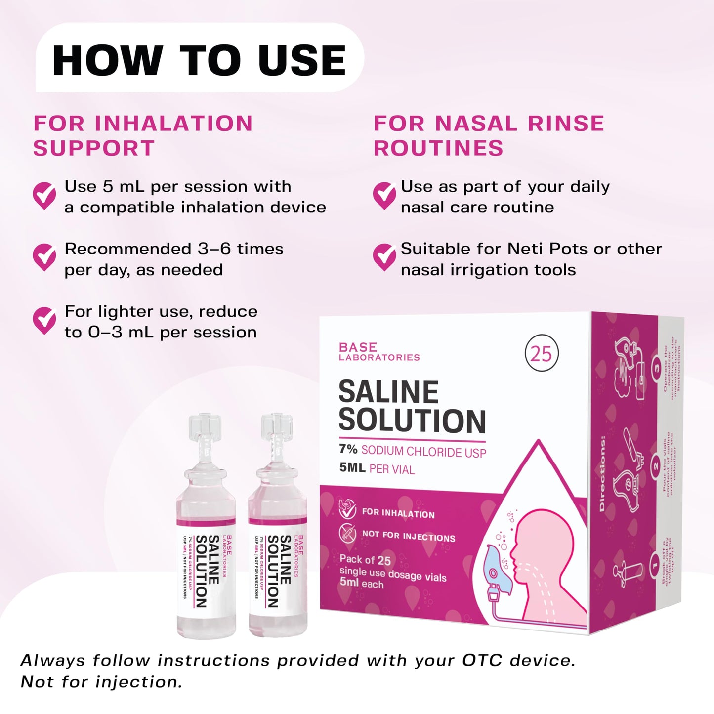 BASE LABORATORIES 7% Saline Solution for Nebulizer — 50 Vials, 5ml Unit Dose | Inhalation & Nasal Irrigation