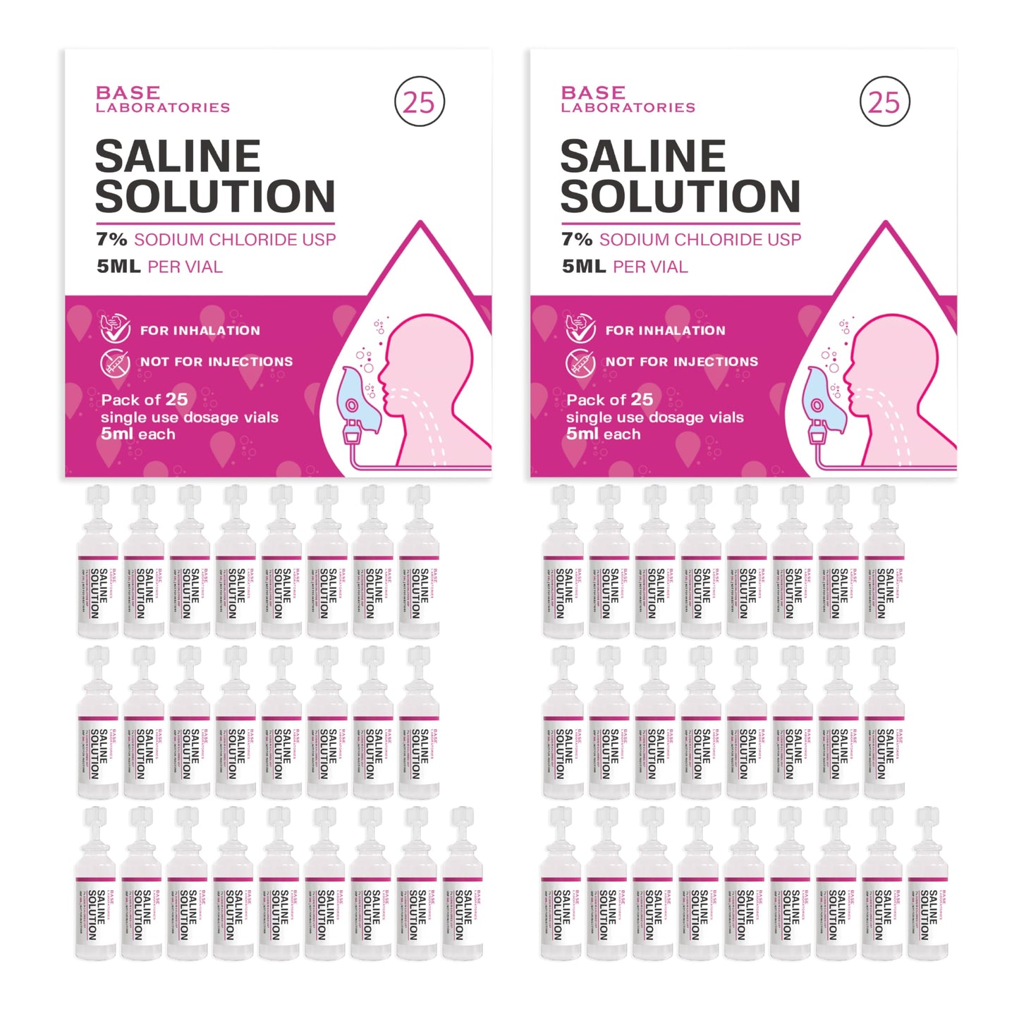 BASE LABORATORIES 7% Saline Solution for Nebulizer — 50 Vials, 5ml Unit Dose | Inhalation & Nasal Irrigation