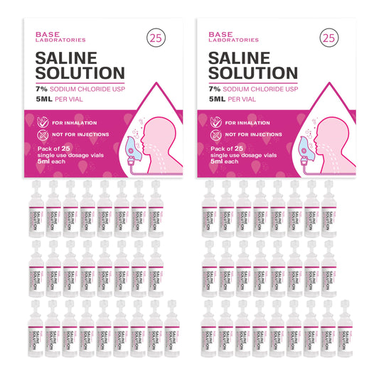 BASE LABORATORIES 7% Saline Solution for Nebulizer — 50 Vials, 5ml Unit Dose | Inhalation & Nasal Irrigation