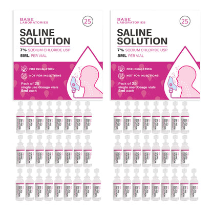 BASE LABORATORIES 7% Saline Solution for Nebulizer — 50 Vials, 5ml Unit Dose | Inhalation & Nasal Irrigation
