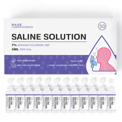 BASE LABORATORIES 7% Saline Solution for Nebulizer – 50 x 5ml Vials