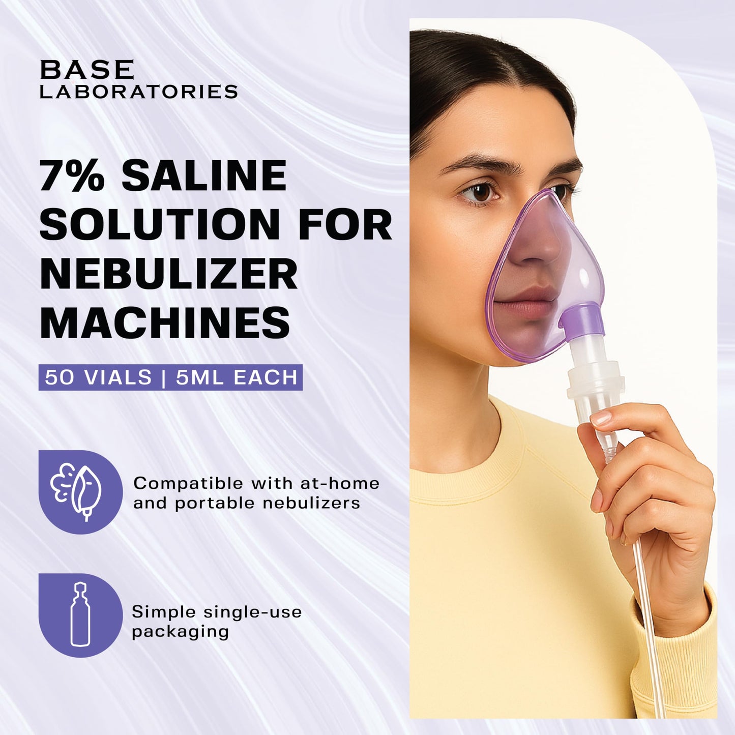 BASE LABORATORIES 7% Saline Solution for Nebulizer – 50 x 5ml Vials