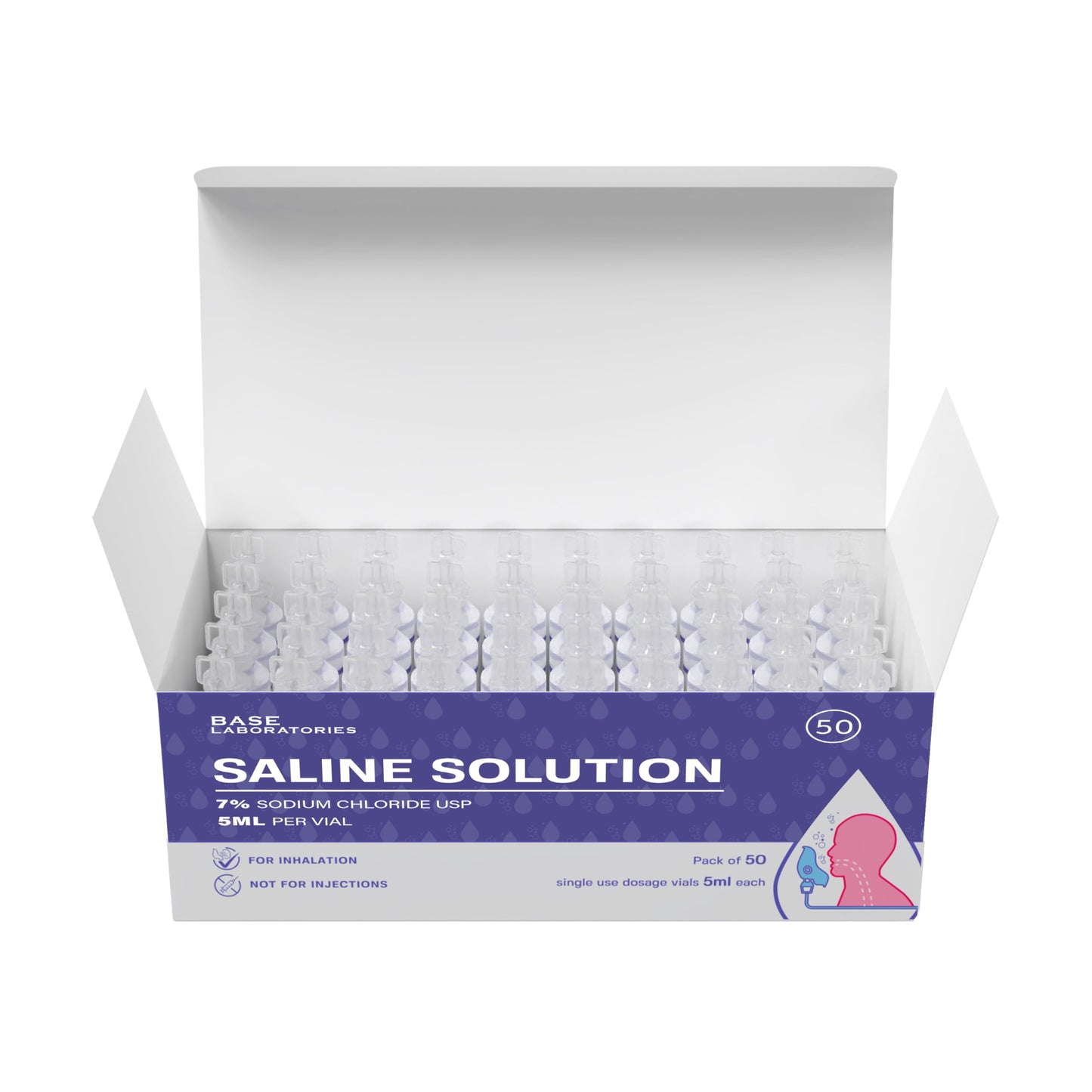 BASE LABORATORIES 7% Saline Solution for Nebulizer – 50 x 5ml Vials