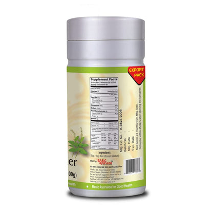 BASIC AYURVEDA Tulsi Powder – Pure Holy Basil Leaf Powder, 100g | Gluten-Free, Non-GMO