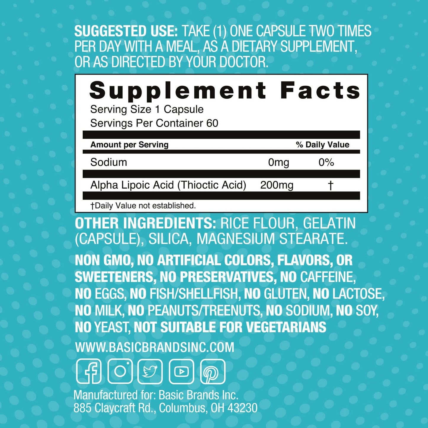 Basic Brands Nerves Alpha Lipoic Acid 200 mg – Neuron Function (Pack of 1)