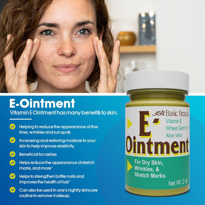 Basic Organics Vitamin E Ointment, 2 oz – Moisture Boost, Supports Scars & Fine Lines