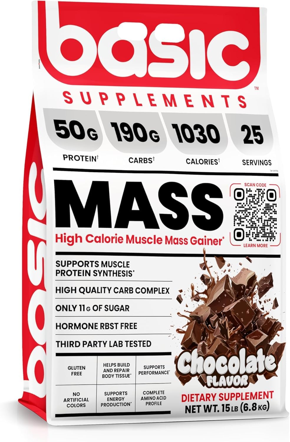 BASIC SUPPLEMENTS Mass Gainer Protein Powder – 50g Protein, 1030 Calories, Gluten-Free