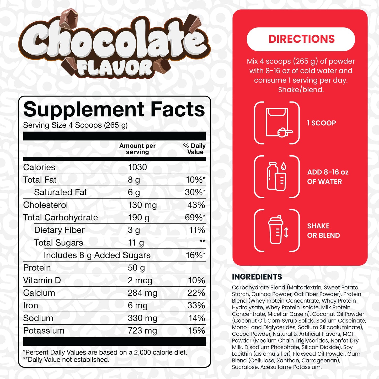 BASIC SUPPLEMENTS Mass Gainer Protein Powder – 50g Protein, 1030 Calories, Gluten-Free
