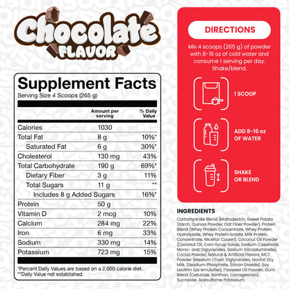 BASIC SUPPLEMENTS Mass Gainer Protein Powder – 50g Protein, 1030 Calories, Gluten-Free