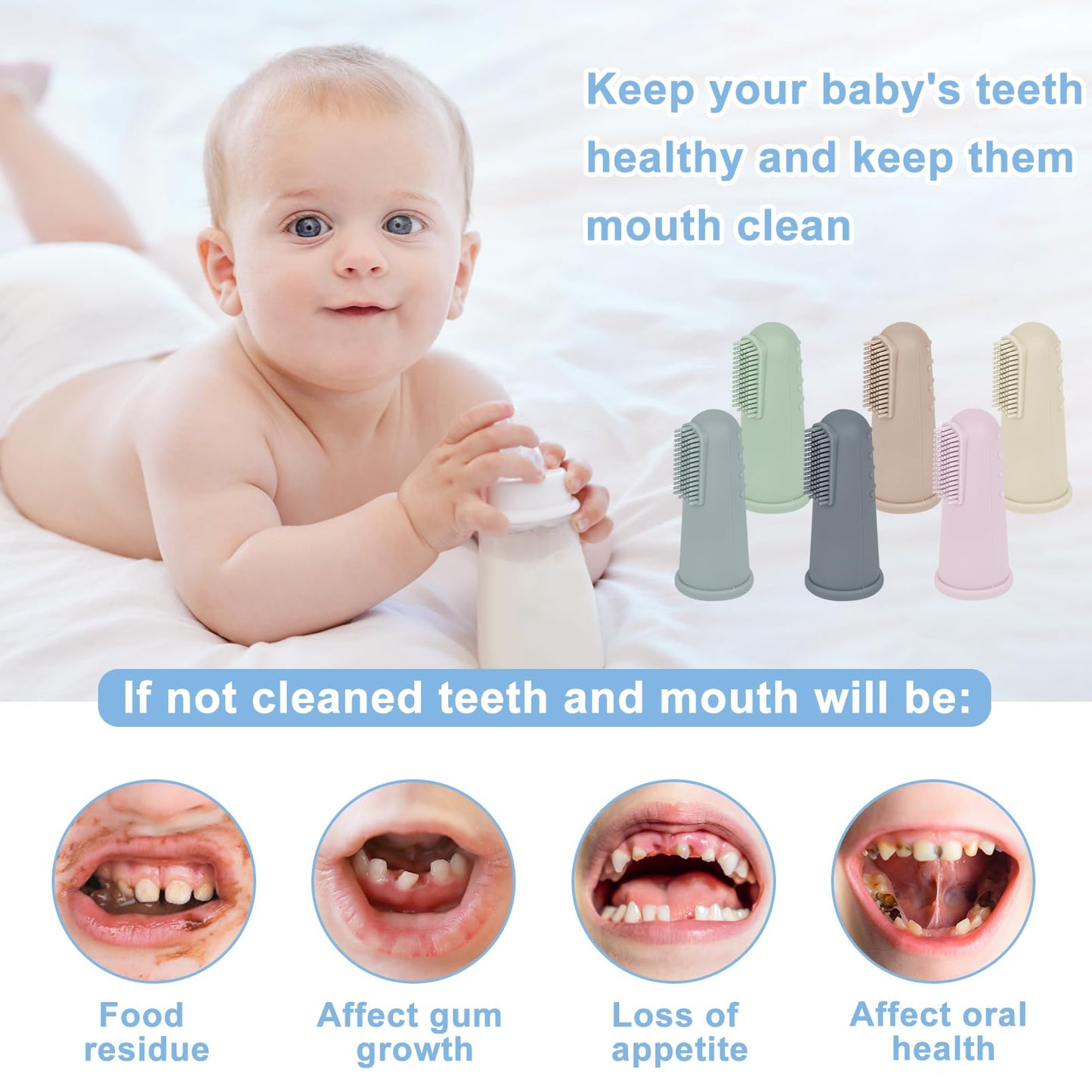 Bassion Baby Finger Toothbrush Set – 6 Soft Silicone Infant Toothbrushes for 0-12 Months