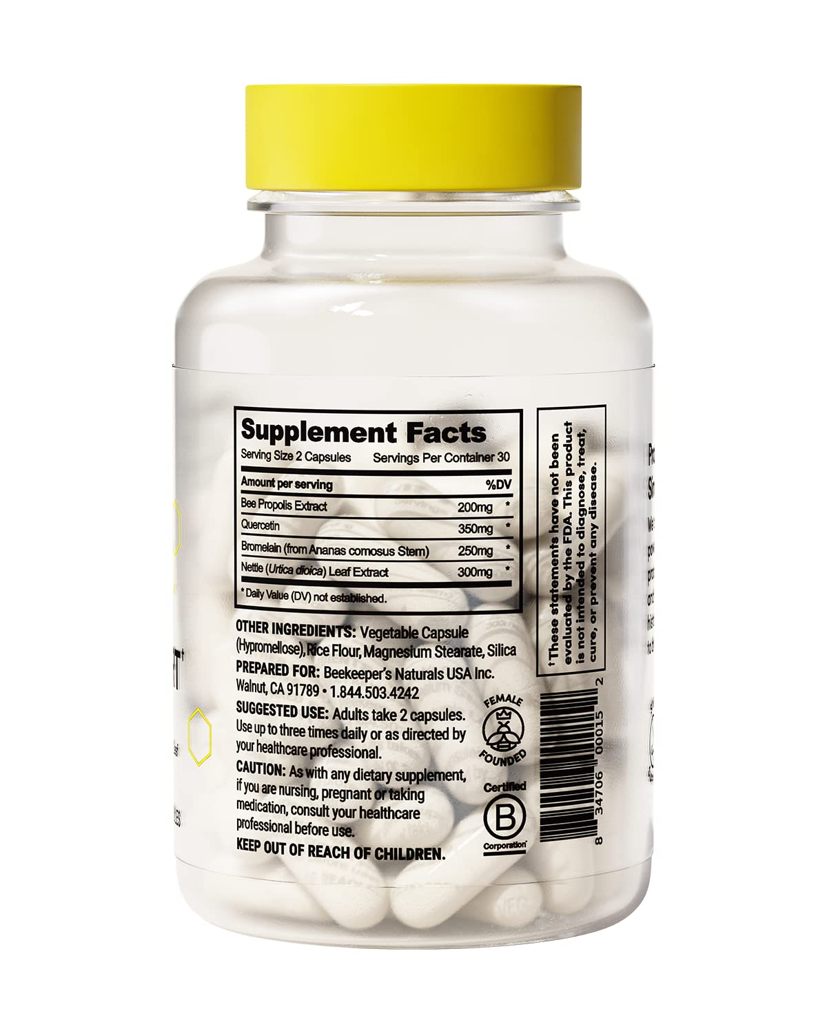 Beekeeper's Naturals Sinus Support — Propolis, Quercetin, Bromelain & Nettle (60 ct)