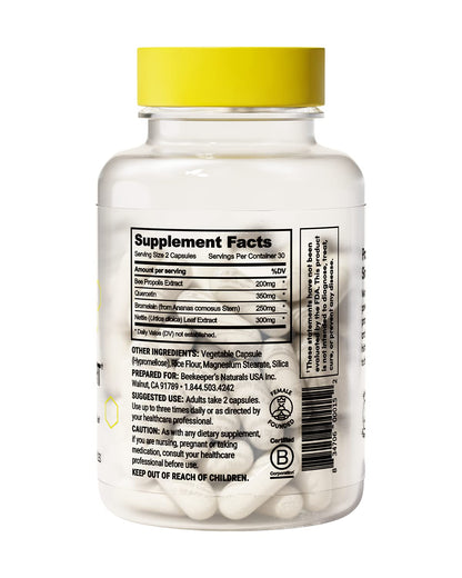 Beekeeper's Naturals Sinus Support — Propolis, Quercetin, Bromelain & Nettle (60 ct)