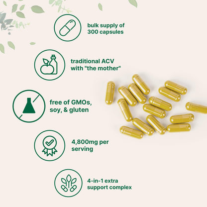 Micro Ingredients Apple Cider Vinegar Capsules – 4,800mg per Serving, 300 Caps | Immune & Digestion Support