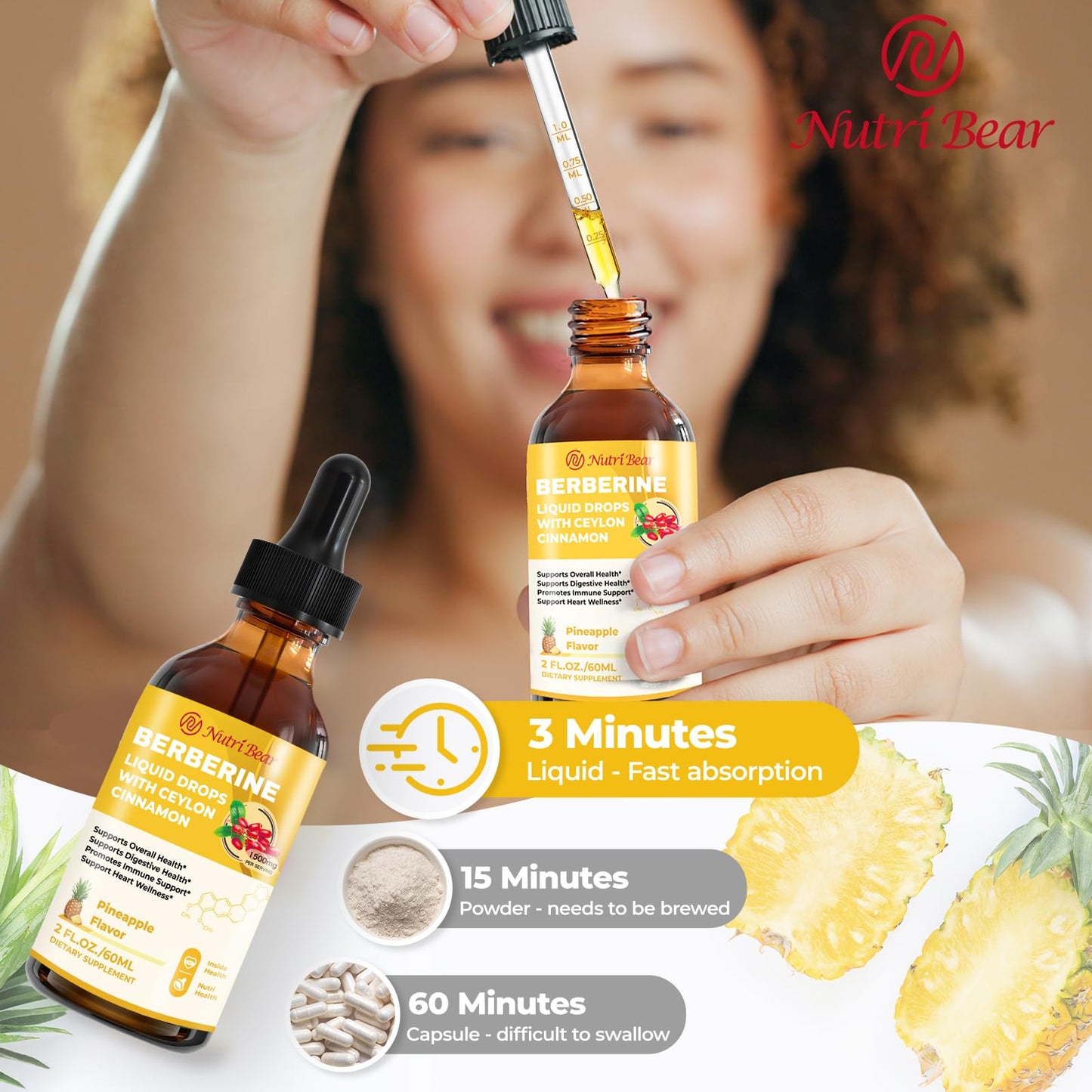 Berberine Liquid Drops with Cinnamon & Turmeric – 2 oz | AMPK, Digestion & Immune Support