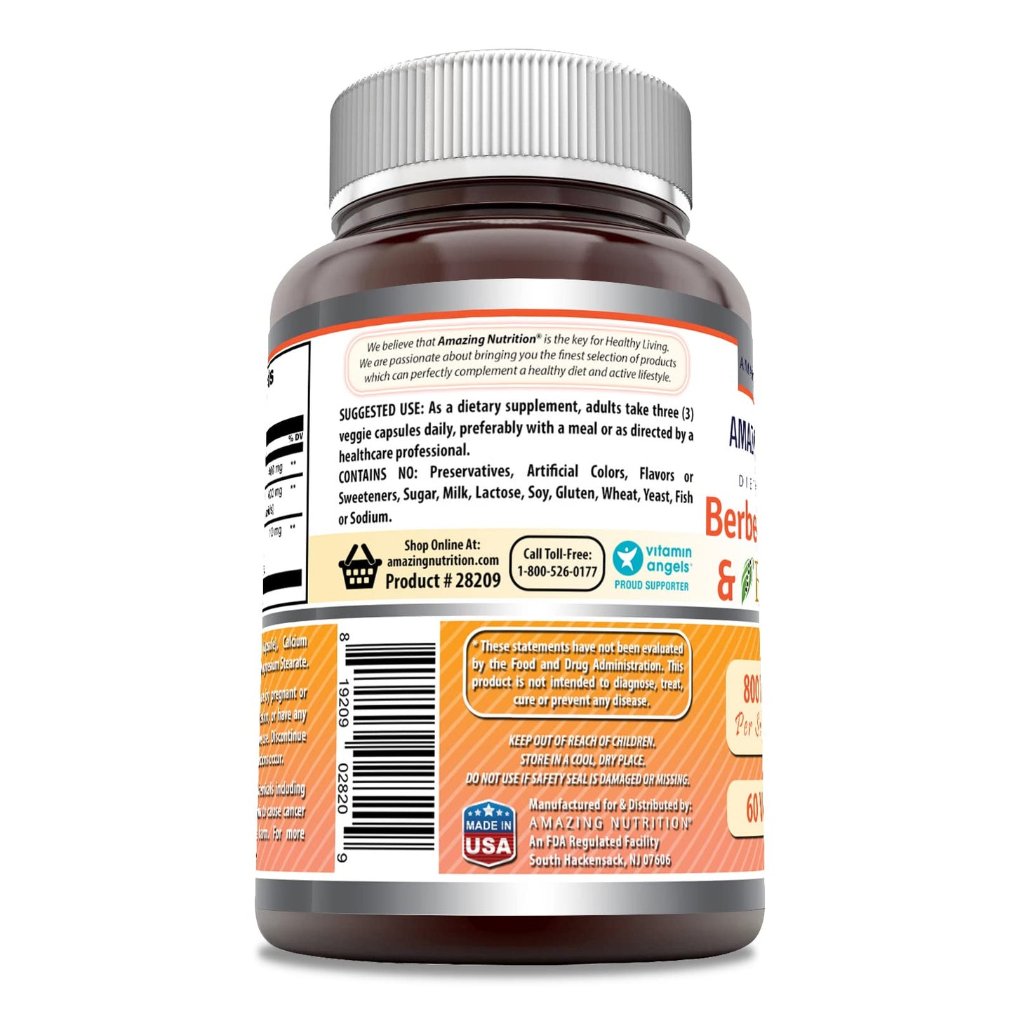 Amazing Formulas Berberine Turmeric & Bioperine 800mg – 60 Veggie Capsules