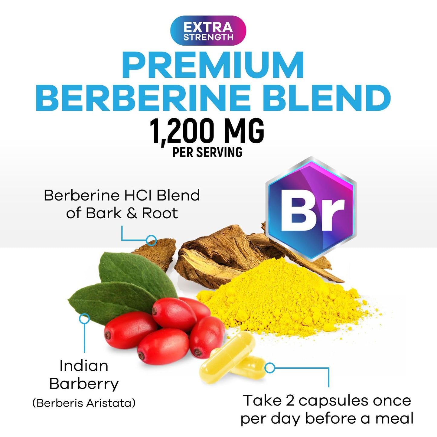 Berberine HCL 1200mg Supplement – High-Absorption Berberine HCL Capsules for Heart Health & Immune Support | Vegan, Gluten-Free, Non-GMO – 60 Veggie Capsules