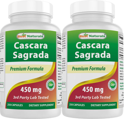 Best Naturals Cascara Sagrada 450 mg - 250 Capsules (Pack of 2) | Non-GMO & Gluten-Free