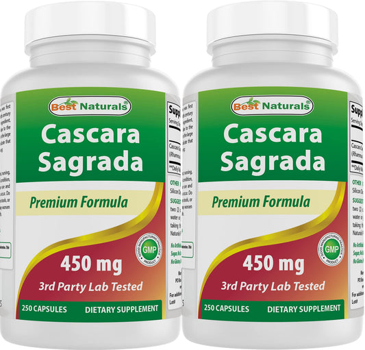 Best Naturals Cascara Sagrada 450 mg - 250 Capsules (Pack of 2) | Non-GMO & Gluten-Free