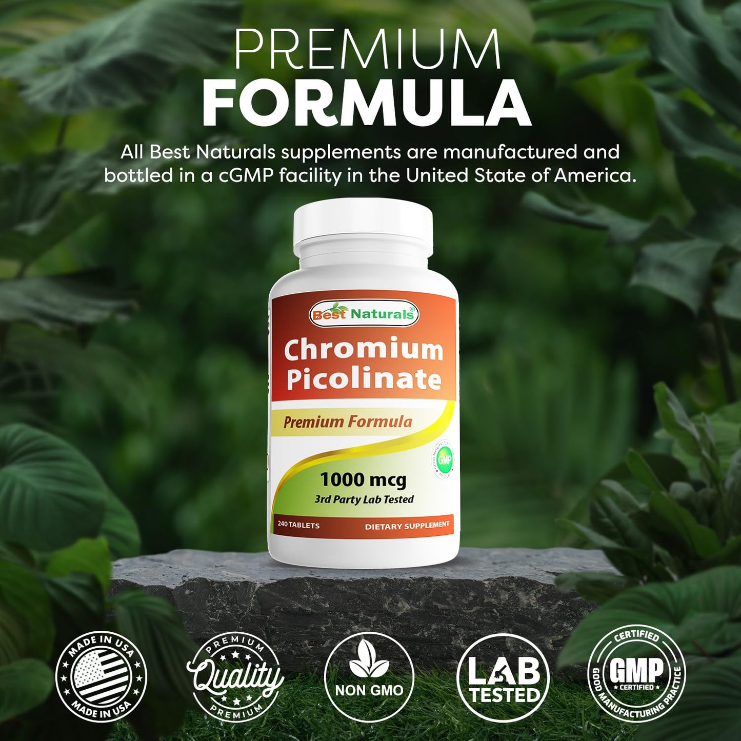 Best Naturals Chromium Picolinate 1000 mcg – 240 Tablets | GMP Certified, Made in USA